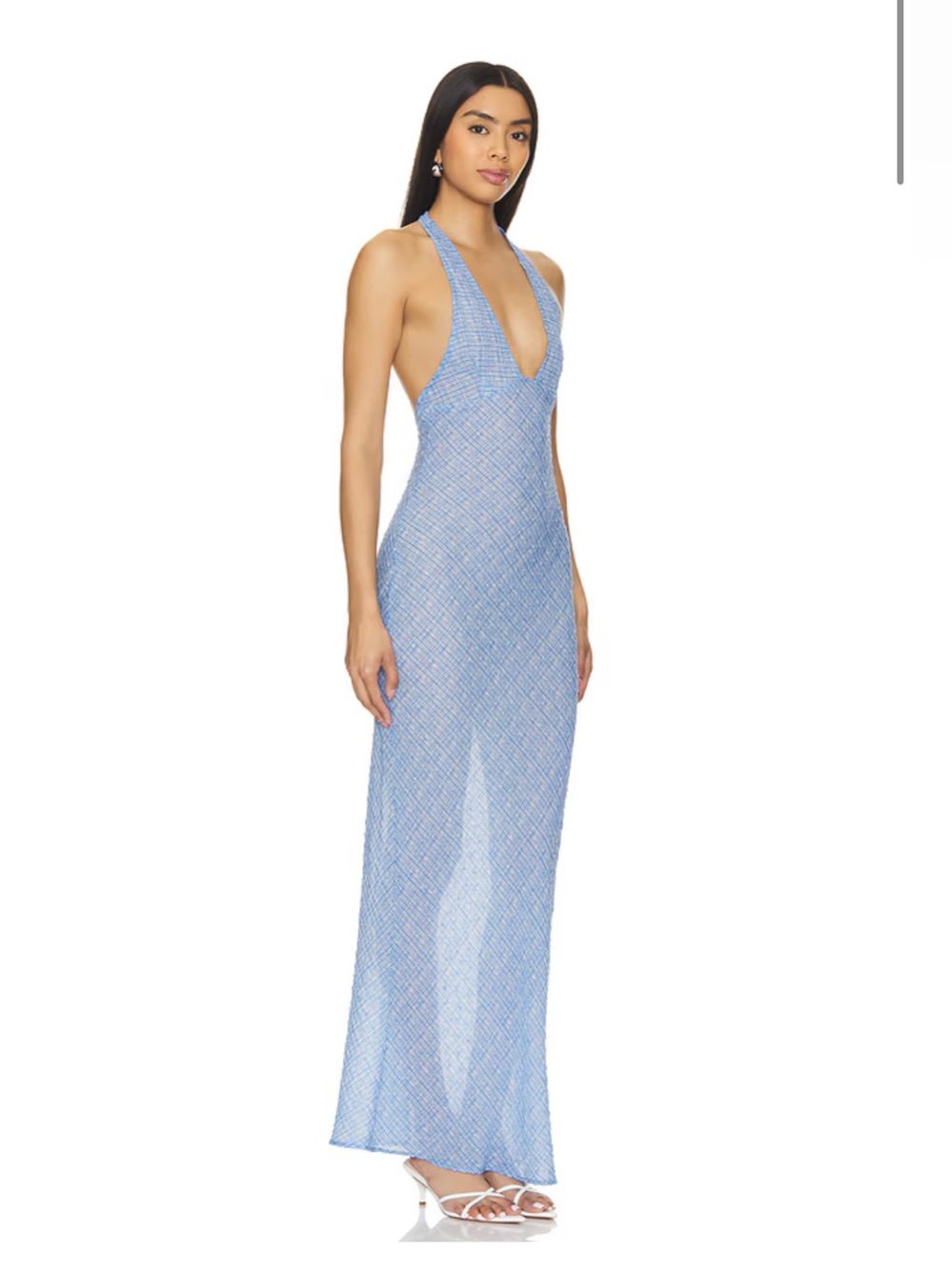Lioness Carrie Halter Dress in Blue Check - Picture 2 of 5